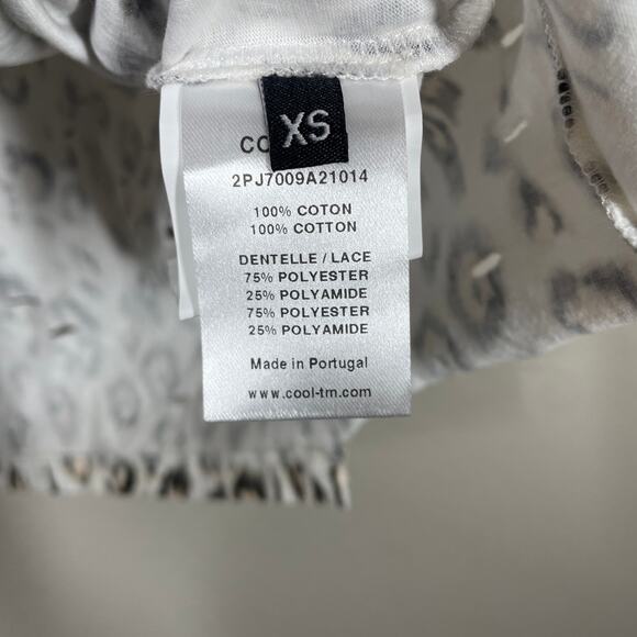 Cool TM XS Leopard Lace T-Shirt White Cotton Flower Applique Short Sleeves - Picture 7 of 11